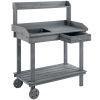 Potting Bench with Wheels Sink Drawer Storage Spaces Wooden Gray