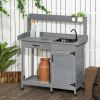 Outdoor Potting Bench Table with Sink, Faucet and Drawer for Greenhouse, Garden, Patio, Gray
