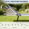 Foldable sun chairs, beach chairs, outdoor chairs, lounge chairs, camping beds, blue and white