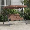 3-Seat Patio Swing Chair with Cushion and Adjustable Canopy Brown for Outdoor Garden