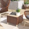Outsunny Outdoor Side Table with PE Rattan Wood Tabletop and Legs