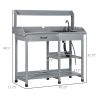 Outsunny Wooden Potting Bench Table Gray with Removable Sink
