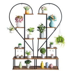 Artisasset 2pcs  Half Heart Iron Wood  Plant Stand Bl