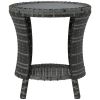 18" Wicker Outdoor Coffee Table, PE Rattan Patio Side Table with 2-Tier Storage, Composite Wood Top, Gray