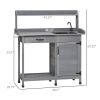 Outdoor Potting Bench Table with Sink, Faucet and Drawer for Greenhouse, Garden, Patio, Gray