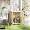 Outdoor Storage Cabinet, Garden Tool Shed with Metal Tabletop, Shelf, Wooden Potting Bench with 2 Doors, Natural Wood