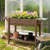 Elevated Garden Bed with Lockable Wheels, Side Tables, Bottom Shelf, Carbonized