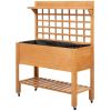 Garden Raised Bed with Shelf Wheels Wooden Planter Box for Vegetables Flowers Brown