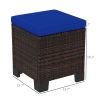2 Pieces Wicker Outdoor Ottomans with Cushions, Rattan Ottoman Footrest & Side Table for Patio Yard Poolside, Dark Blue