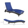Outdoor PE Rattan Sun lounger with Adjustable Backrest and 2 Wheels Dark Blue