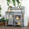 Outsunny Wooden Potting Bench Table Gray with Removable Sink