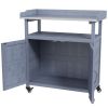 Outdoor Potting Bench with Storage Cabinet Aluminum Tabletop Rubber Wheels for Patio Backyard Balcony Gray