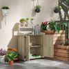 Garden Potting Bench with Storage & Shelves, Natural Finish, Galvanized Tabletop, Rubber Foot Covers for Stability