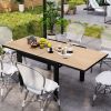 Outsunny 35.5"-71" Expandable Aluminum Patio Table with Slatted Wood Grain Top, Natural