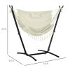 Outdoor Hammock Chair with Stand, Swing Hanging Lounge, Cream White with Side Pocket & Headrest