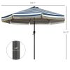 Garden Umbrella: 9ft, Blue Stripe with Tilt Crank and Ruffled Design
