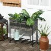 Outsunny Portable Steel Raised Garden Bed, Rattan Look Gray