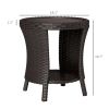Rattan Patio Side Table with 2-Tier Storage, Composite Wood Top, Mixed Brown