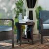 Rattan Patio Side Table with 2-Tier Storage, Composite Wood Top, Mixed Brown
