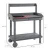 Outsunny Potting Bench with Wheels Sink Drawer Storage Spaces Wooden Gray