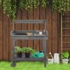 Outsunny Potting Bench with Wheels Sink Drawer Storage Spaces Wooden Gray