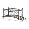 3.3' Metal Arch Zen Garden Bridge with Safety Siderails, Decorative Footbridge, Delicate Scrollwork & Corner Spheres for Stream, Fish Pond, Bronze