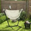 Outdoor Hammock Chair with Stand, Swing Hanging Lounge, Cream White with Side Pocket & Headrest