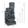 30" Tall Outdoor Waterfall Fountain with LED Lights, 4-Tier Resin Cascading Water Bowls with Pump, Gray