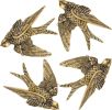 4 Pcs Vintage Bird Wall Sculpture Decor Art 4.7 Inch Antique 3D Sculpted Hanging Bird Resin Wall Art Golden Brass Floating Ornament for Living Room Ga
