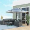 Garden Umbrella: 9ft, Blue Stripe with Tilt Crank and Ruffled Design