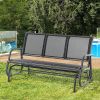 3-Person Outdoor Patio Glider Bench, Porch Glider Swing with 3 Seats, Breathable Mesh Fabric, Metal Frame, Black