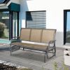 3-Person Outdoor Patio Glider Bench, Porch Glider Swing with 3 Seats, Breathable Mesh Fabric, Metal Frame, Brown