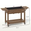 Elevated Garden Bed with Lockable Wheels, Side Tables, Bottom Shelf, Carbonized