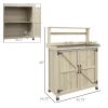Garden Potting Bench with Storage & Shelves, Natural Finish, Galvanized Tabletop, Rubber Foot Covers for Stability