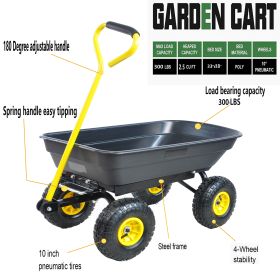 Foldable Multi-Functional Garden Dump Wagon Cart with Steel Frame 10 Inch Pneumatic Tires 55L Heavy Duty Utility Cart 300lb Capacity for Yard Lawn Out