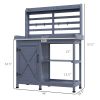 Wooden Potting Bench for Outdoor Use, Gray with Aluminum Table Top, Storage for Garden Tools & Plants