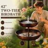 42 Inch Heavy Duty Metal Bird Bath, Double Tier Pedestal Bird Feeder with Large Water Basin, Rustproof Outdoor Garden Decor for Yard, Patio