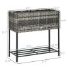 Outsunny Portable Steel Raised Garden Bed, Rattan Look Gray