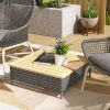 Outsunny Outdoor Side Table with PE Rattan Wood Top Gray