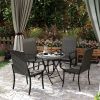 Set of 4 Outdoor Wicker Dining Chairs with Armrest, Steel Frame, Highback and Deep Seating, Brown
