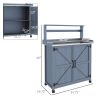 Wooden Potting Bench with Storage Cabinet Galvanized Top Gray