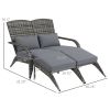 Outsunny Wicker Adirondack Chair for 2 with Cushions & Footrests