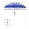 Adjustable Beach Sunshade, Cup Holders, Hook, Vent, Ruffles, Blue-White Stripes