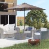 9x7 ft Outdoor Patio Solar Umbrella with Crank LED Lights Tilting Button Tan for Deck Pool Lawn Sun Protection