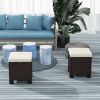 Outsunny 2 Pieces Wicker Outdoor Ottomans with Cushions Beige