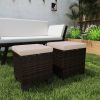Outsunny 2 Pieces Rattan Ottoman Footrest & Side Table Cream