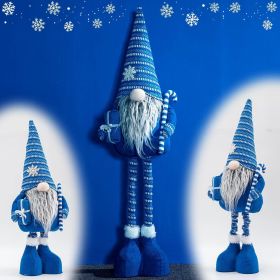 Christmas Gnome Plush Elf Decoration - Standing Xmas Gnome w/Retractable Spring Legs(25''-35'') Handmade Snowflake Hat Hold Candy Cane Gift Box Santa