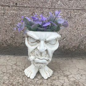 Resin Planter Face Statue Vase (Color: Uncle Smoking)