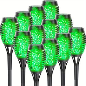 4/8/12pcs/pack Solar Outdoor Lights, 12LED Solar Torch Lights With Flickering Flame (Color: Green Light, size: 12pcs)