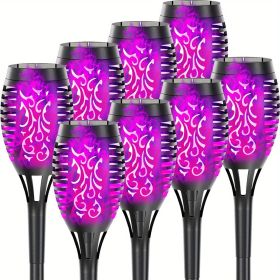 4/8/12pcs/pack Solar Outdoor Lights, 12LED Solar Torch Lights With Flickering Flame (Color: Purple Light, size: 8pcs)